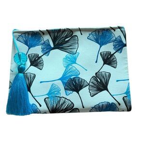 Blue Leaf Print Tassel Clutch / Makeup Bag